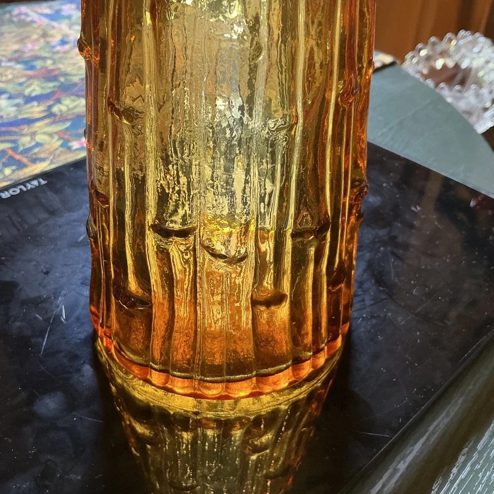 Vintage Empoli Amber Glass Vase‎ 15.25 Inch Drip Pattern Italian Art Glass MCM